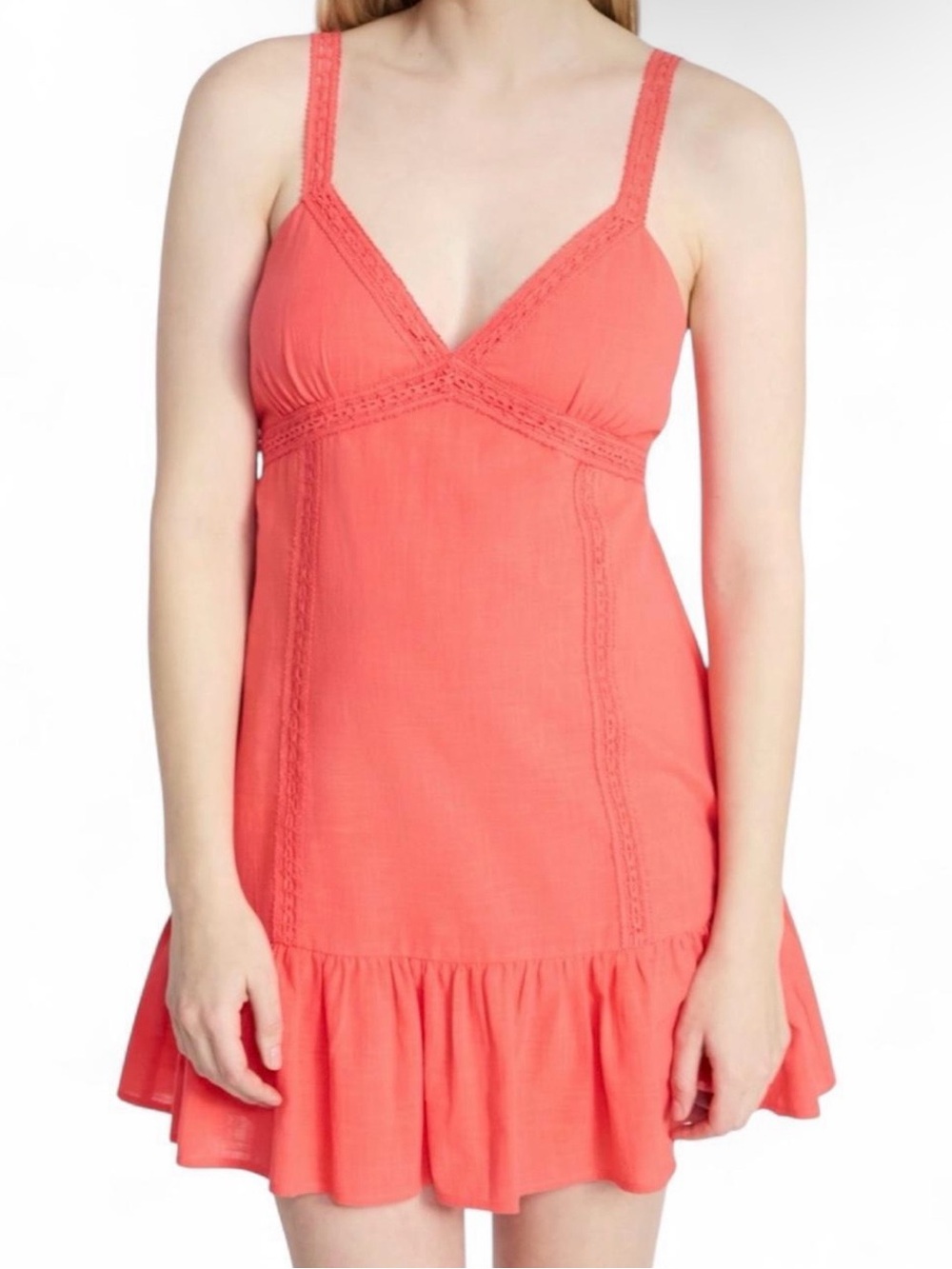 100% Cotton No Boundaries Coral Lace-Trim Mini Dress